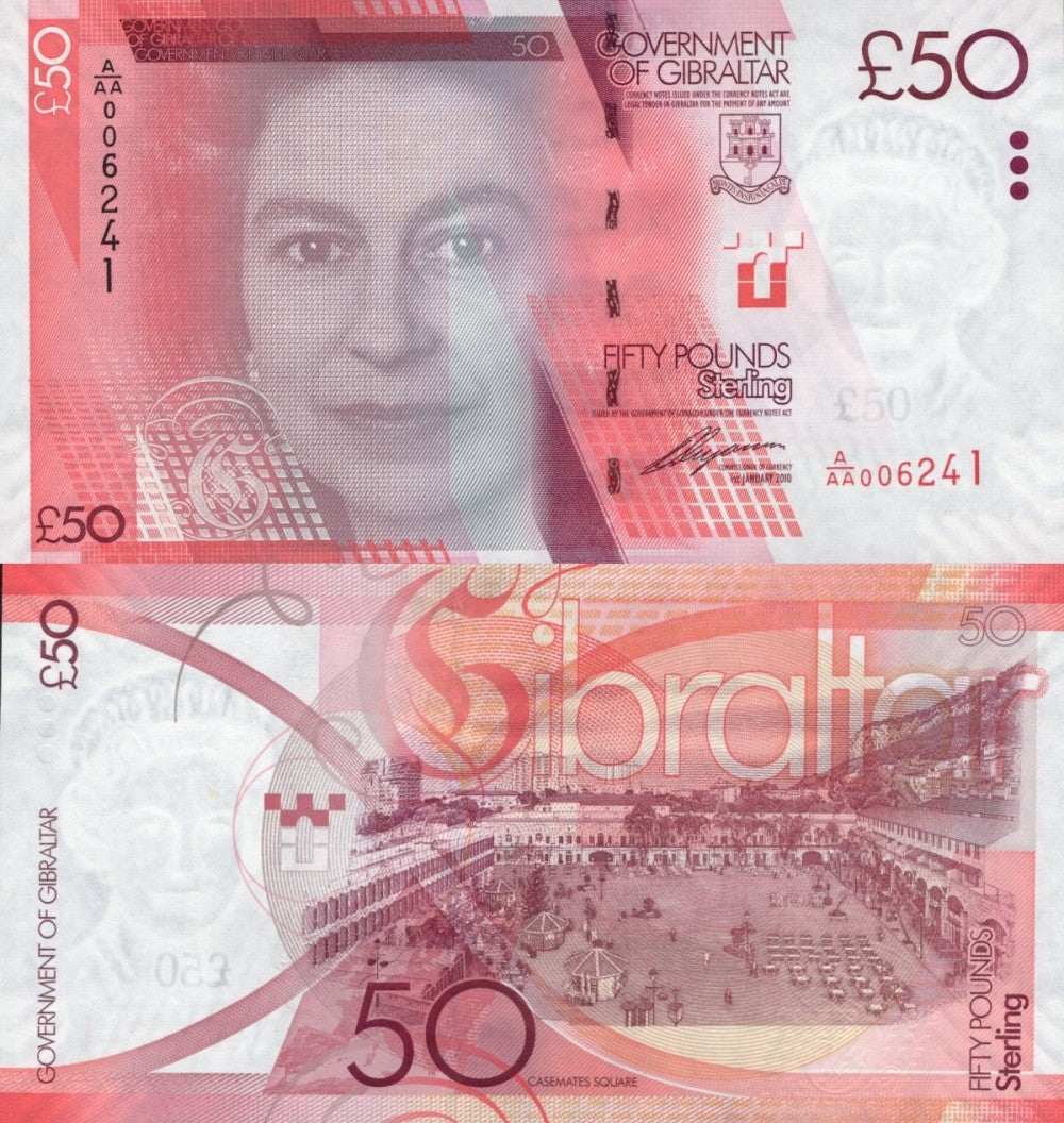 Gibraltar 50 Pounds Sterling 2010 P 38 UNC A/AA Prefix