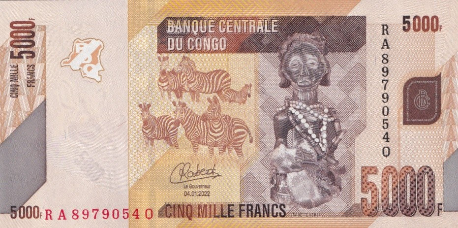 Congo Democratic Republic 5000 Francs 2022 P 102 UNC