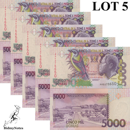 Sao Tome Principe 5000 Dobras 2004 P 65c UNC AA Prefix 1/20 Bundle LOT 5 pcs