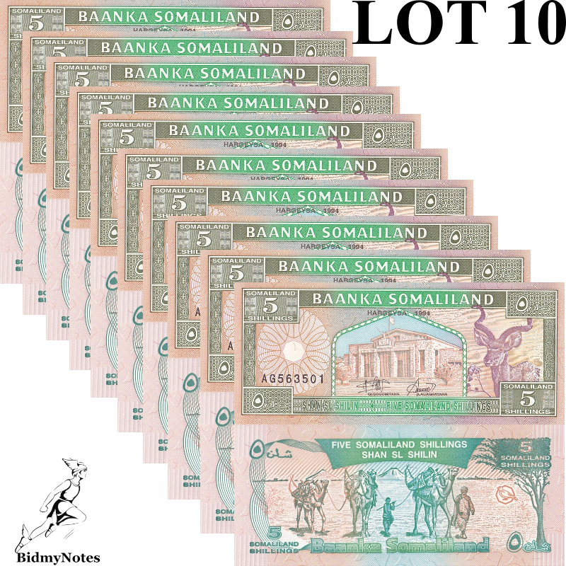 Somaliland 5 Shillings 1994 P 1a UNC 1/10 Bundle LOT 10 pcs