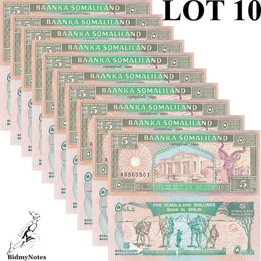 Somaliland 5 Shillings 1994 P 1a UNC 1/10 Bundle LOT 10 pcs