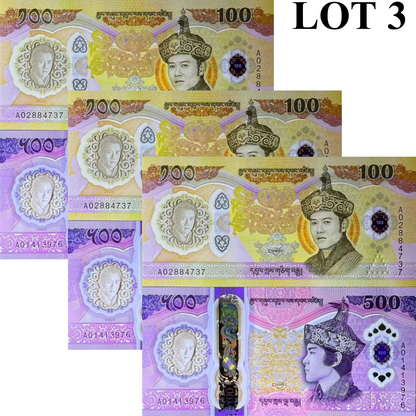 Bhutan 100 500 Ngultrum 2025 / 2026 P NEW Polymer UNC COMM. Set 2 pcs Lot 3
