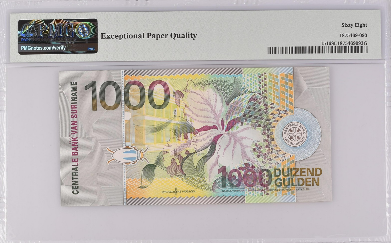 Suriname Centrale Bank 1000 Gulden 2000 P 151 UNC PMG 68 EPQ 2nd TOP POP