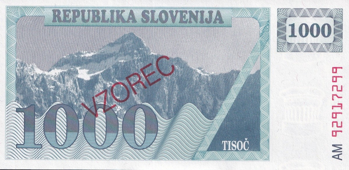 Slovenia 1000 Tolarjev 1992 P 9b UNC SPECIMEN