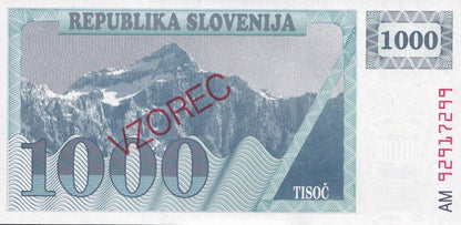 Slovenia 1000 Tolarjev 1992 P 9b UNC SPECIMEN