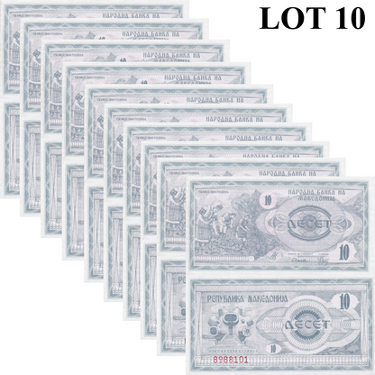 Macedonia 10 Denari 1992 P 1 UNC 1/10 Bundle Lot 10 pcs