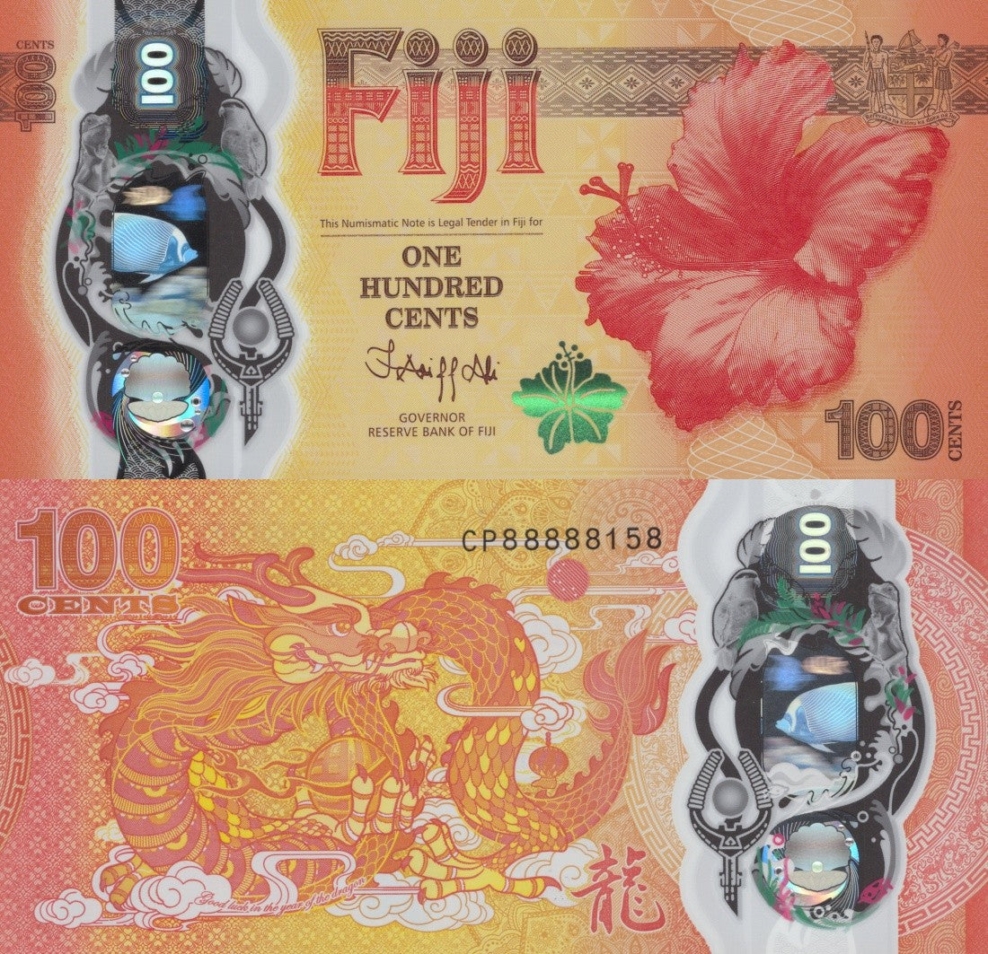 Fiji 100 Cents ND 2023 P 124 Polymer UNC COMM. Lot 5 p No. 88888XXX No. W/O 4/7