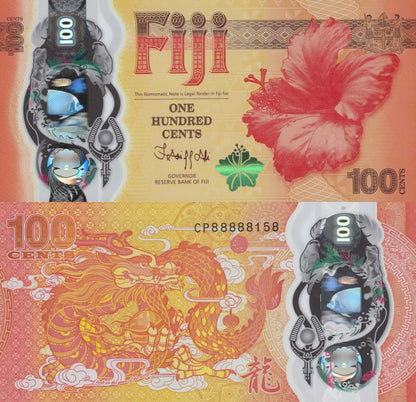 Fiji 100 Cents ND 2023 P 124 Polymer UNC COMM. Lot 5 p No. 88888XXX No. W/O 4/7