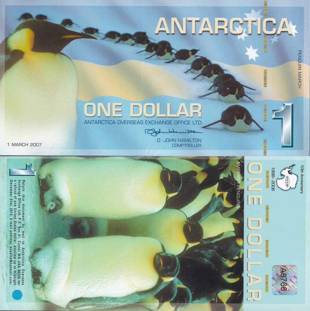 Antarctica 1 Dollar 2007 Polymer MS Explorer Commemorative TEST NOTE UNC