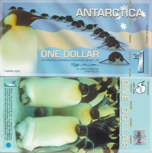 Antarctica 1 Dollar 2007 Polymer MS Explorer Commemorative TEST NOTE UNC