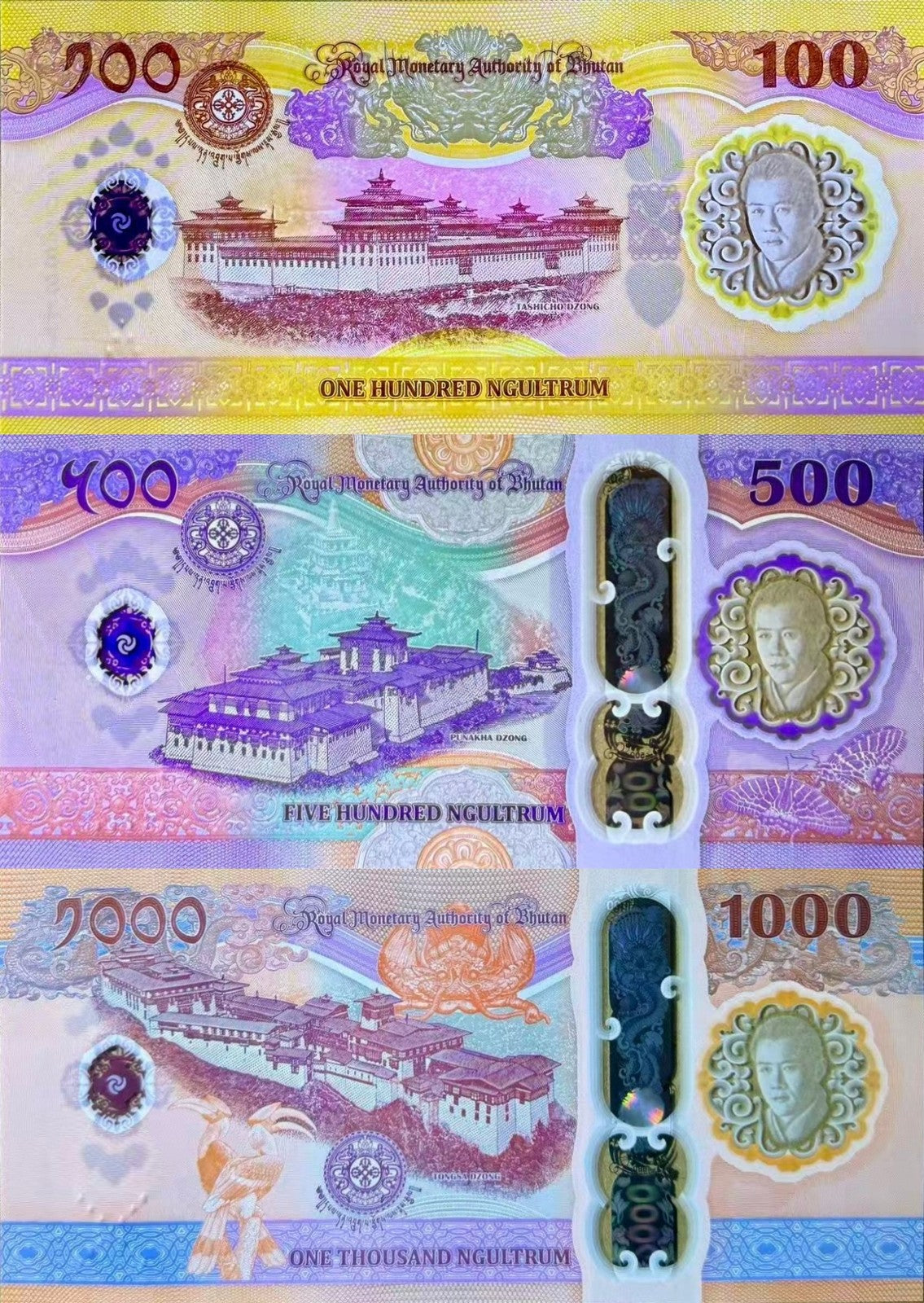 Bhutan 100 500 1000 Ngultrum 2025 2026 P New Design Polymer UNC COMM. Set 3 pcs