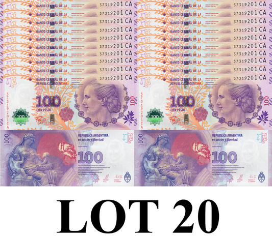 Argentina 100 Pesos ND 2012 P 358c UNC COMM. 1/5 Bundle Lot 20 pcs