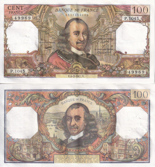 France 100 Francs 1977 P 149f EF-AU W/Hole 