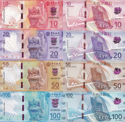 Macau Macao 10 20-100 2024/2025 P 125a 126a 300a 301a P New UNC BOC BNU Set 8 p