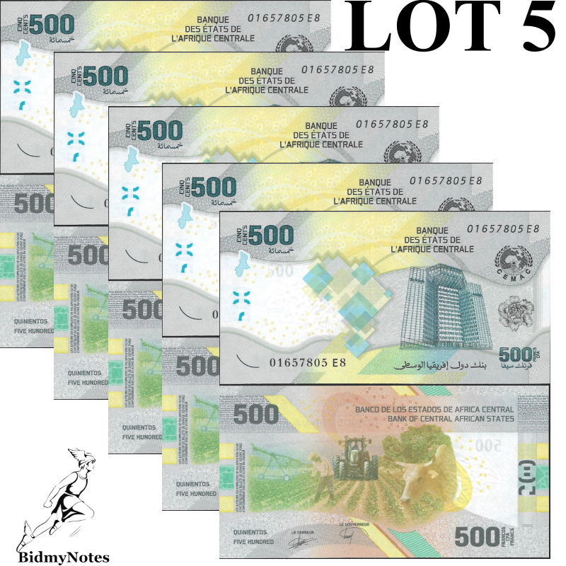 Central African States 500 Francs 2020/2023 P 700 Hybrid Polymer UNC Lot 5 pcs