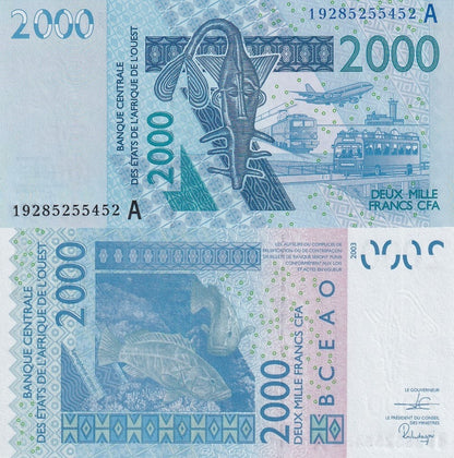 West African States Ivory Coast 2000 Francs 2019 P 116A Code A UNC