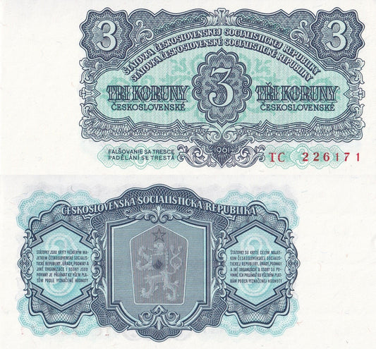 Czechoslovakia 3 Koruny Ceskoslovenske 1961 P 81a UNC