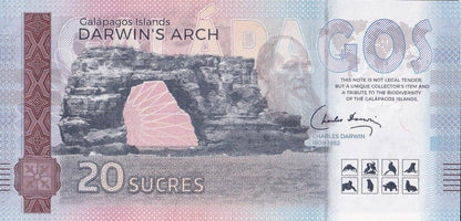 Galapagos Souvenir Note 20 Sucres Magnificent Frigatebird UNC Test Note