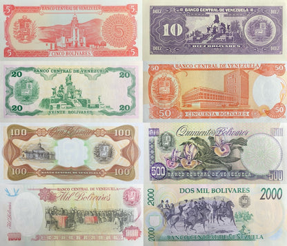 Venezuela 5 10 20-2000 Bolivares 1989-98 P 70 61 63-77 UNC MINOR FOXING Set 8 p