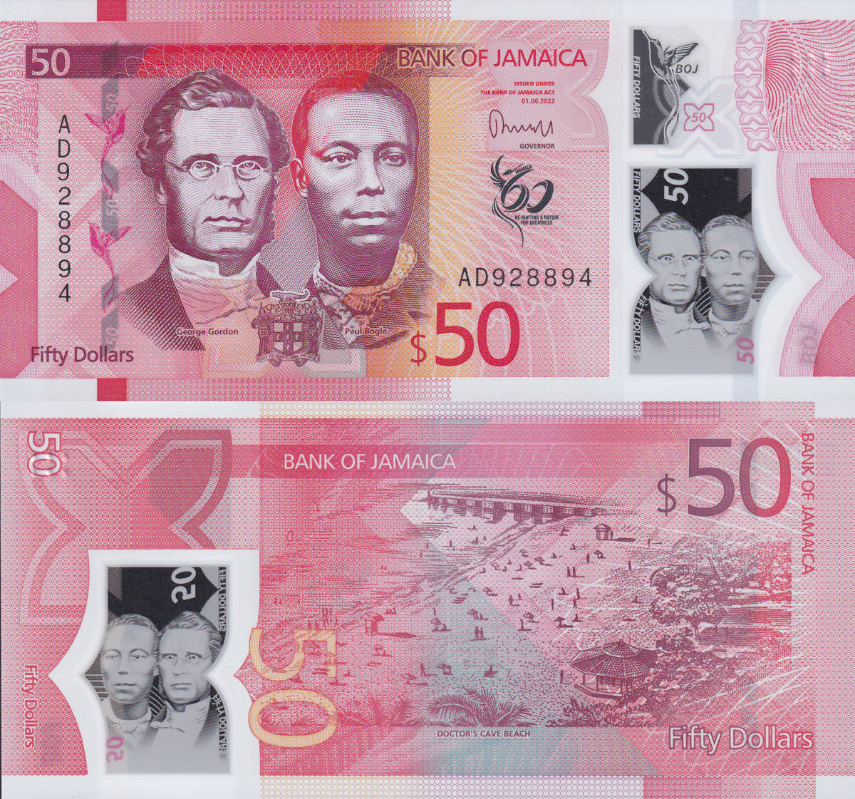 Jamaica 50 Dollars 2022/2023 P 96 Polymer NEW Design Commemorative UNC