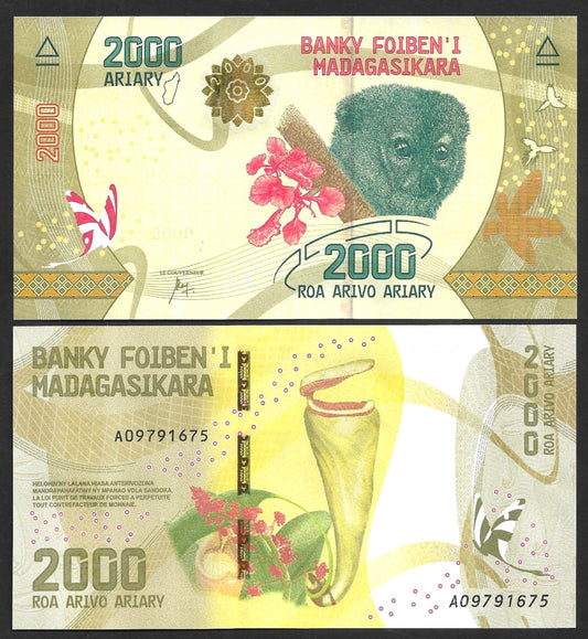 Madagascar 2000 Ariary 2017 P 101 UNC Lemur