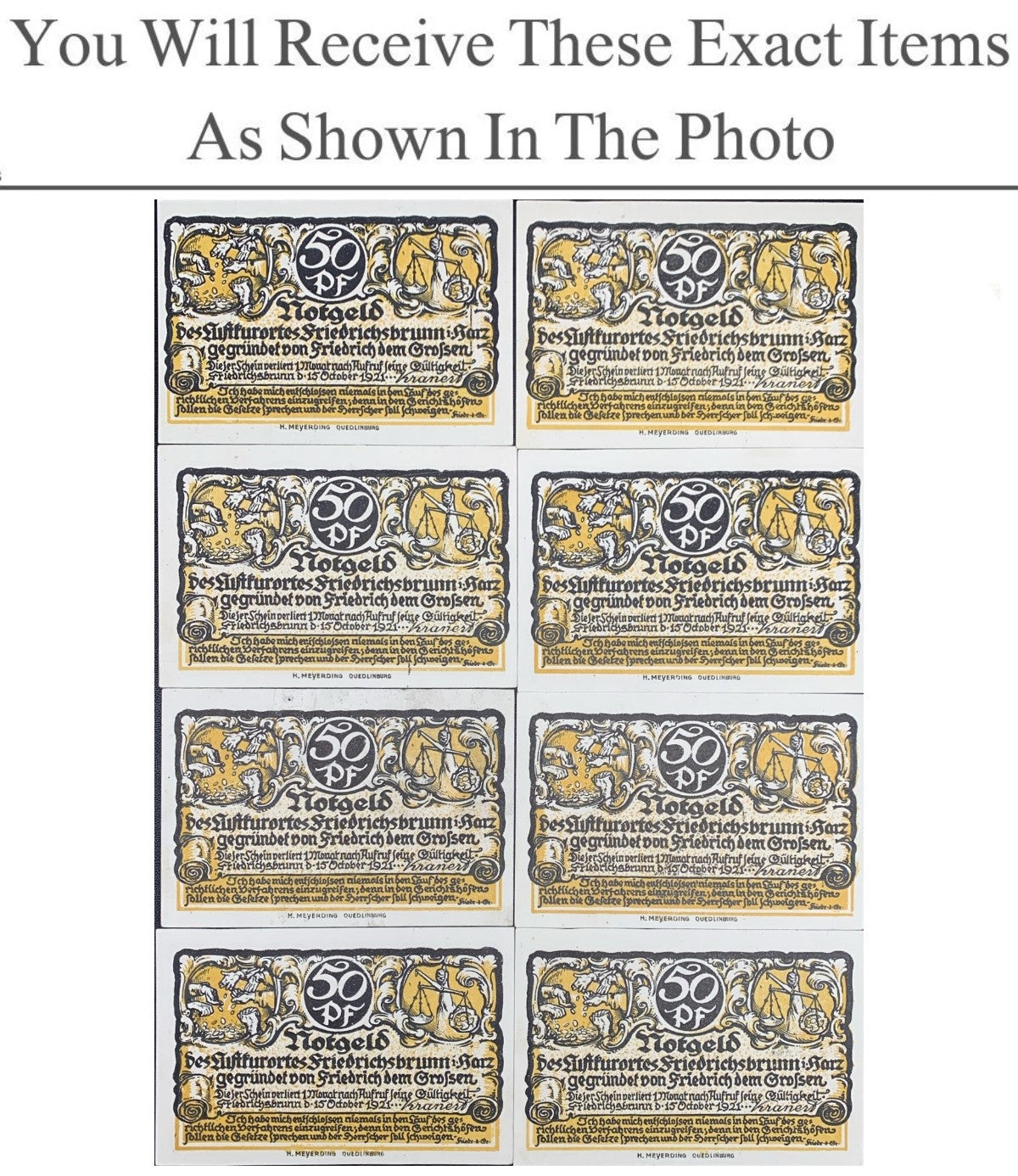Germany Notgeld FRIEDRICHSBRUN 50 Pfenning 1921 Set 8 pcs