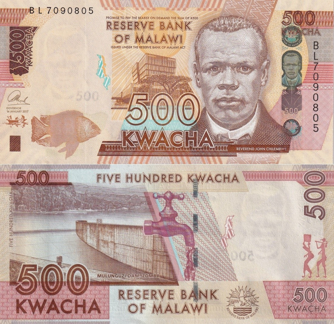 Malawi 500 Kwacha 2017 P 66 UNC 1/10 Bundle Lot 10 pcs