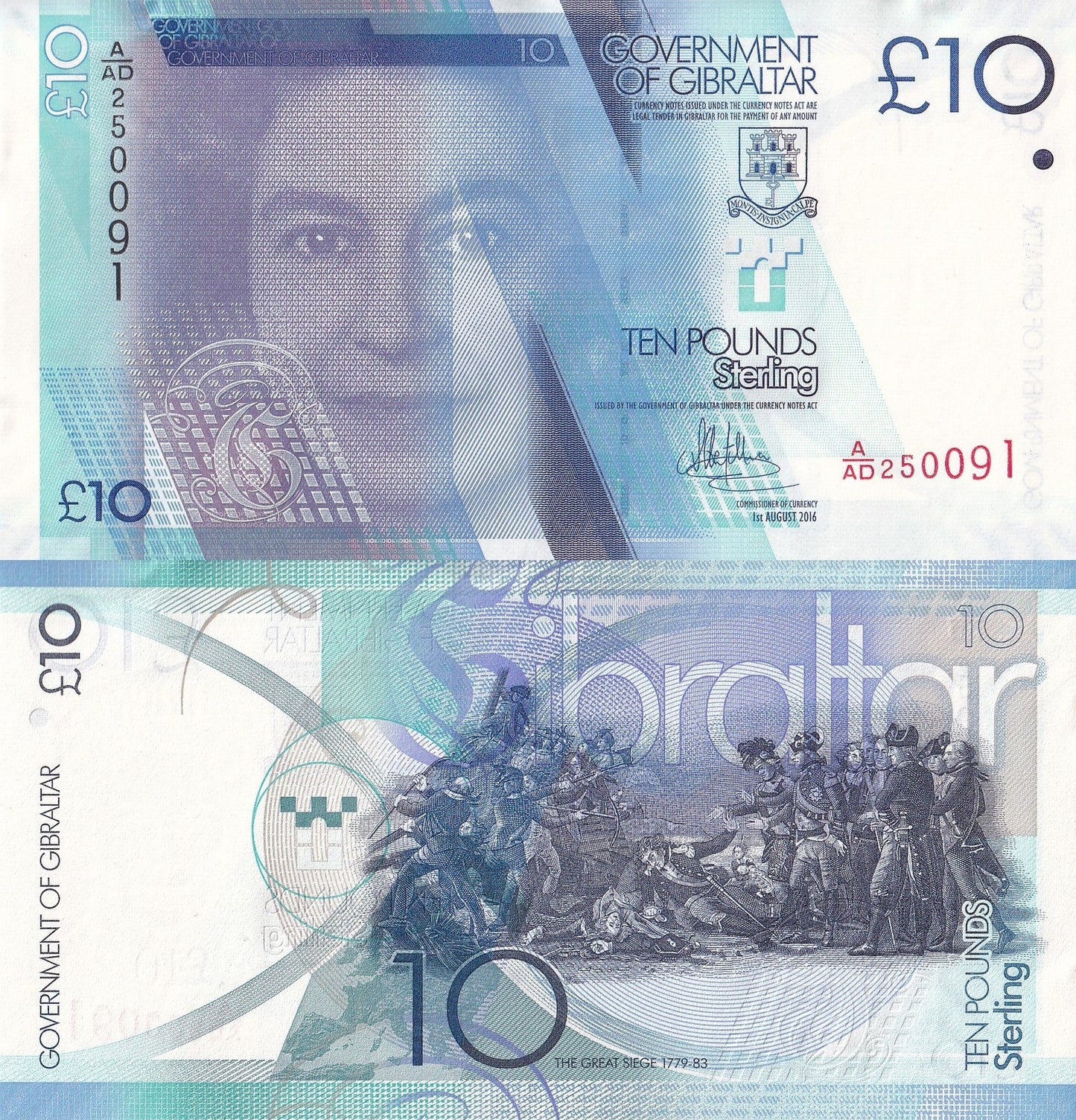 Gibraltar 10 Pounds 2016 ND 2021 P 36 New Sign UNC