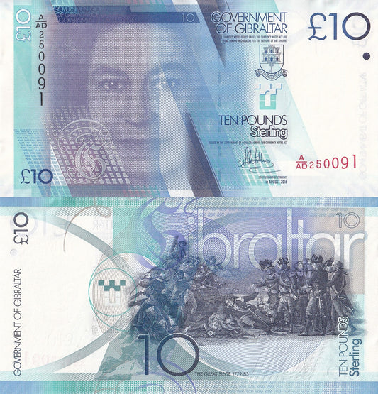 Gibraltar 10 Pounds 2016 ND 2021 P 36 New Sign UNC
