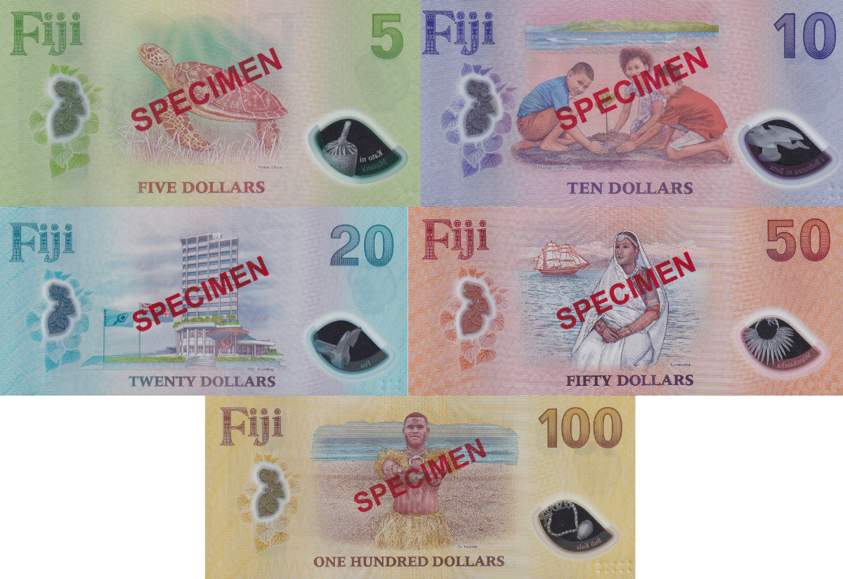 Fiji 5 10 20 50 100 Dollars 2026 P New Polymer Design UNC Specimen SOLID 8 Set 5