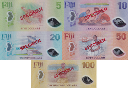Fiji 5 10 20 50 100 Dollars 2026 P New Polymer Design UNC Specimen SOLID 8 Set 5