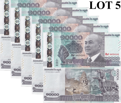 Cambodia 10000 Riels 2015 P 69 UNC 1/20 Bundle Lot 5 pcs