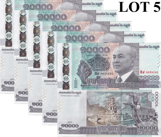 Cambodia 10000 Riels 2015 P 69 UNC 1/20 Bundle Lot 5 pcs