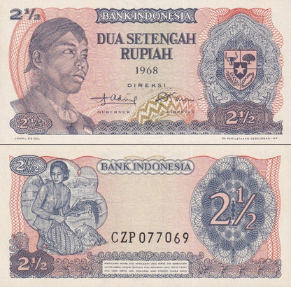 Indonesia 2 1/2 Rupiah 1968 P 103 UNC MINOR FOXING