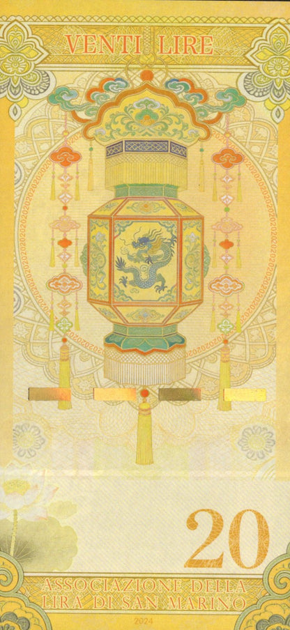 San Marino TEST NOTE 20 Lire 2024 Year of Dragon Commemorative Banknote UNC