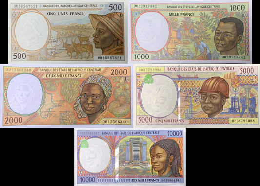 Central African States Gabon 2000 P 401Lg 402Lg - 405Lg Code L UNC Set 5 pcs
