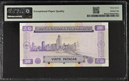 Macau Macao BNU 20 Patacas 1996 P 66a UNC PMG 67 EPQ