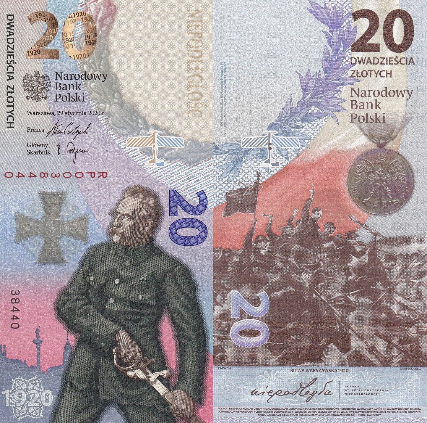 Poland 20 Zlotych 2020 P 194 UNC Commemorative Warsaw Battle  With Folder