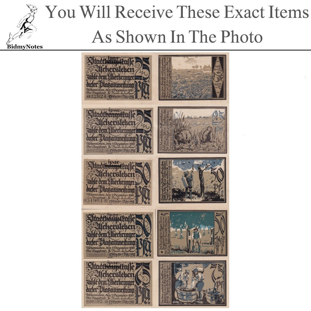 Germany Notgeld ASCHERSLEBEN 25 50 75 Pfennig 1921 Set 5 pcs