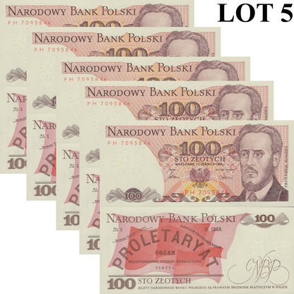 Poland 100 Zlotych 1986 P 143e UNC 1/20 Bundle Lot 5 pcs