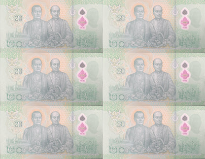 Thailand 20 Baht 2022 P 145(1-1) UNC Set 6 pcs Fancy NO.28 38 48 58 68 88