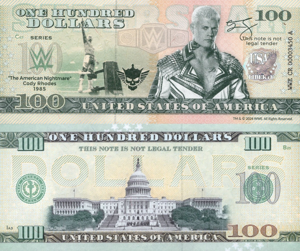 USA Cody Rhodes American Nightmare  100 $ WWE TEST NOTE 2024 UNC