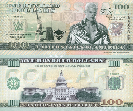 USA Cody Rhodes American Nightmare  100 $ WWE TEST NOTE 2024 UNC