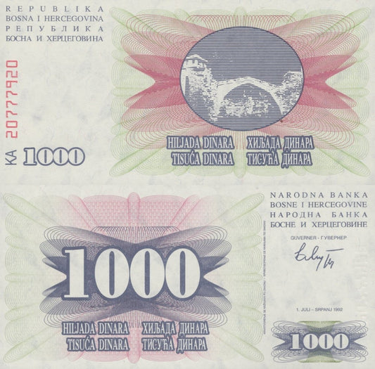 Bosnia & Herzegovina 1000 Dinara 1992 P 15 UNC