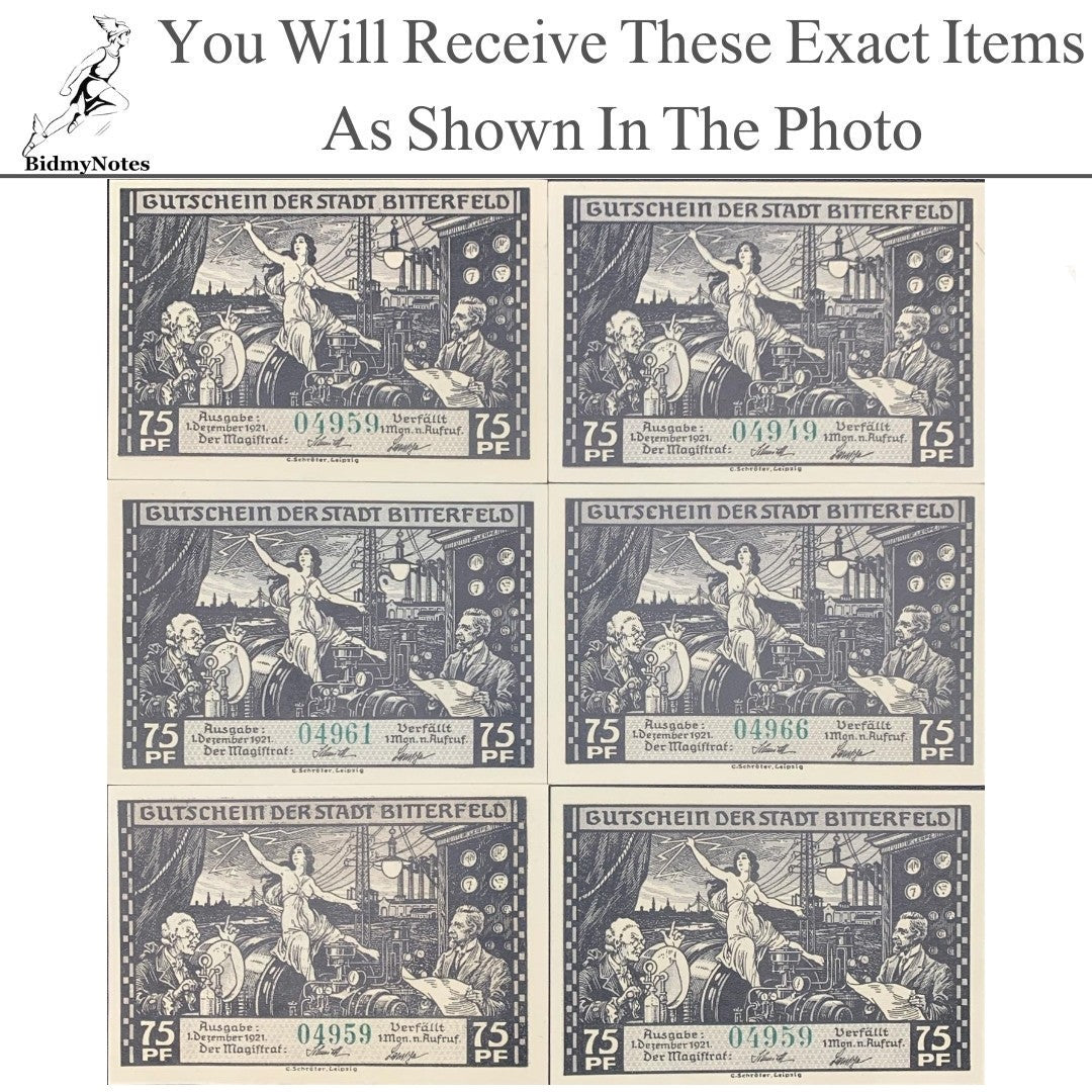 Germany Notgeld BITTERFELD 75 Pfennig 1921 Set 6 pcs