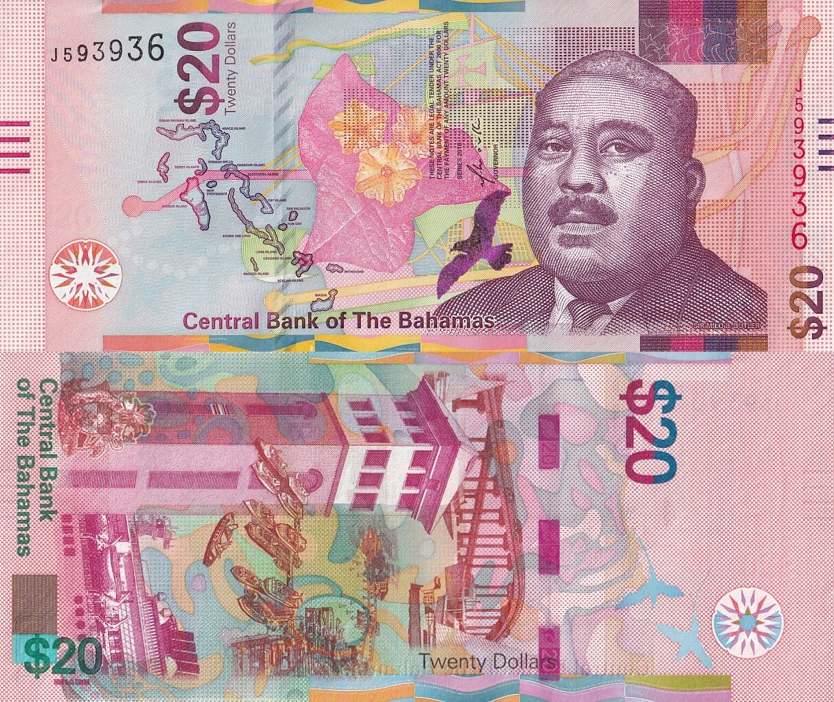 Bahamas 20 Dollars 2018 P 80 UNC New Series