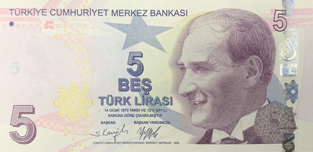 Turkey 5 Turk Lirasi 2009/2022 P 222 UNC F Prefix