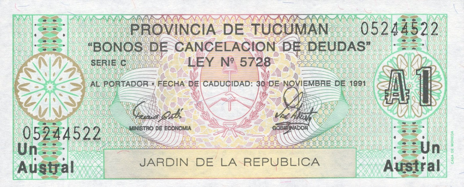 Argentina 1 Austral 1991 P S2711 UNC