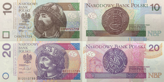 Poland 10 20 Ztotych 2016 P 183b 184 UNC Set 2 pcs