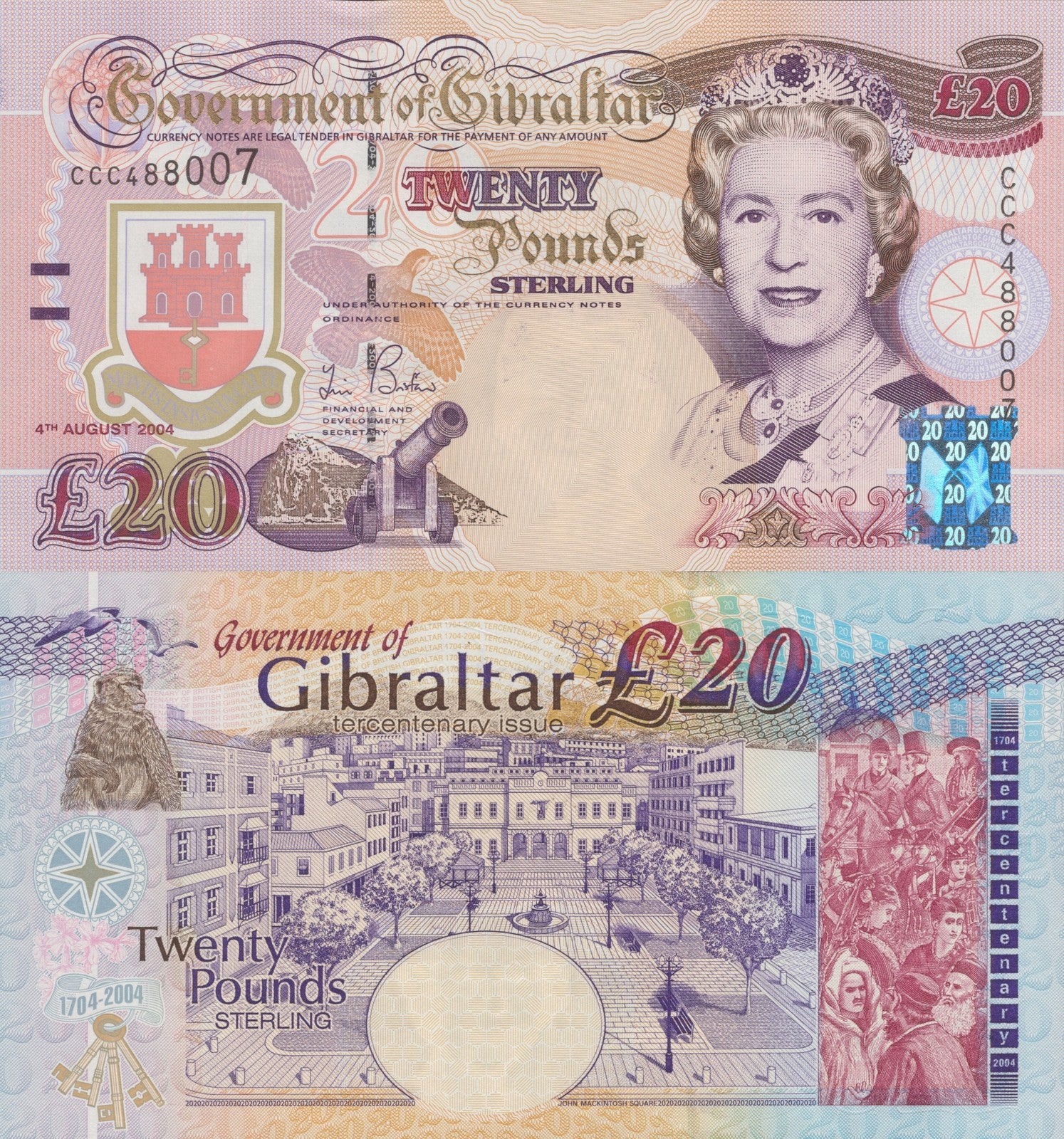 Gibraltar 20 Pounds 2004 P 31a UNC Commemorative CCC First Prefix